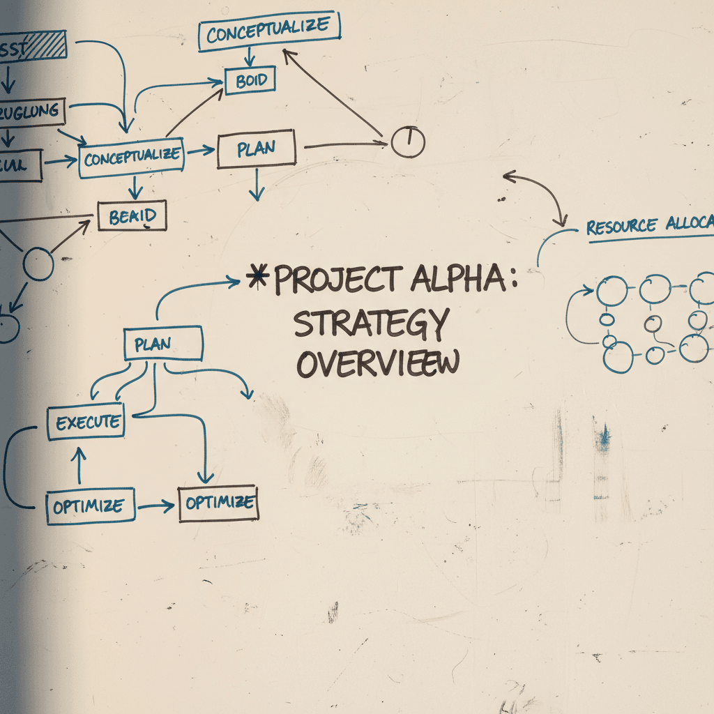 Whiteboard strategy diagrams in soft daylight