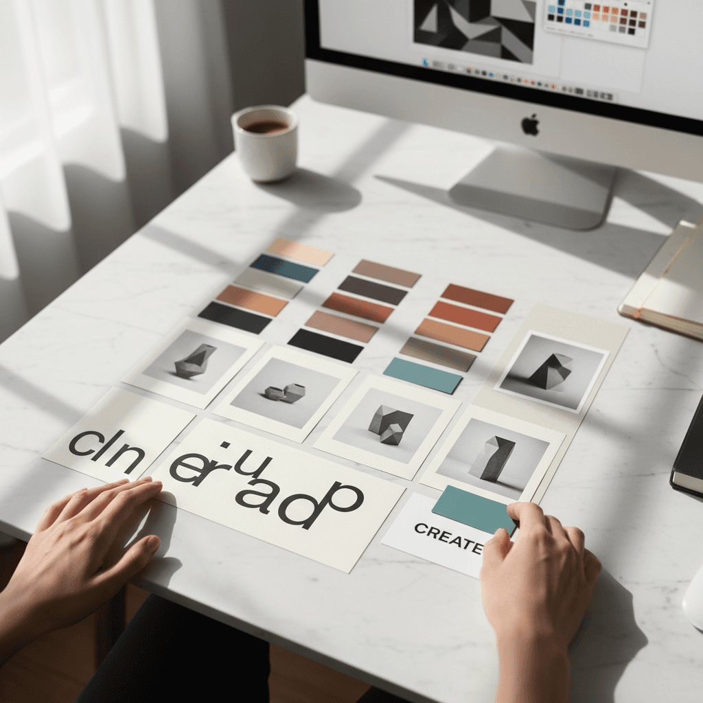 Designer sketching brand ideas on a notebook
